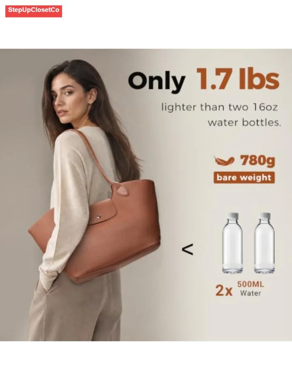 Genuine Leather Tote Bag for Women Minimalist Roomy Shoulder Purse
